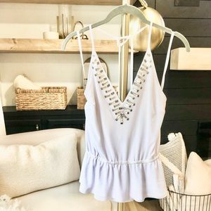 Bebe white peplum gold bedding detailed top